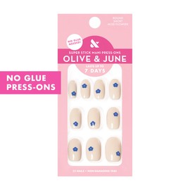 Olive & June Super Stick Mani Press-On Nails | Short, Round | No Glue Needed | 32 Tab Nails in 16 Sizes | Non-Toxic Tabs | Easy On-Off, Non-Damaging | Realest Look | 7-Day Wear | Mod Flowers