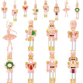 Woanger 24 Pcs Christmas Nutcrackers Hanging Tree Ornaments Wooden King and Soldier Nutcracker and Ballerina Ornament for Christmas Tree Decoration(Classic)