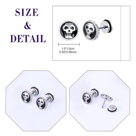 feilok Men's Earrings Stainless Steel Skeleton Round Stud Earrings Stud Earrings for Men Women, Stainless Steel