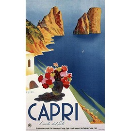 Vintage Art Capri Italy Sticker (Italian Visit Travel Coast Naples Bay Vinyl Decal (3 x 5 in)