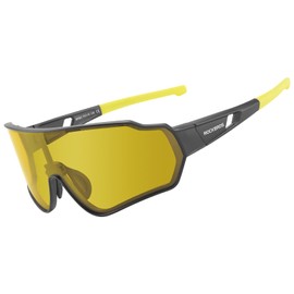 Rockbros Polarized Sunglasses, Fishing, Dimming Sunglasses, Sports Sunglasses, Lightweight, UV400, Bicycle, Golf, Climbing, Picnic, Windproof, Men's (Black Yellow)