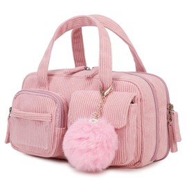 QIXIHU Pencil Case for Kids Girls Makeup Bag Women Corduroy Pencil Bag with Multiple Compartments Pencil Pouch Organizer Aesthetic School Supplies, Pink