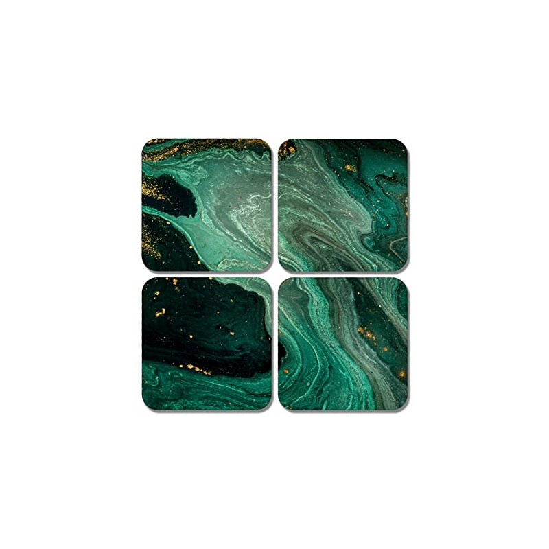 4 x Square Marble Effect Coasters - Art Green Agate