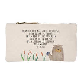 Mr. & Mrs. Panda Size S Small Cosmetic Bag Otter with Stone - Gift, Plants, Cosmetic Case, Greeting, XXL, Cosmetic Bag, Otter Sea Otter Lake, White, Hand Drawn