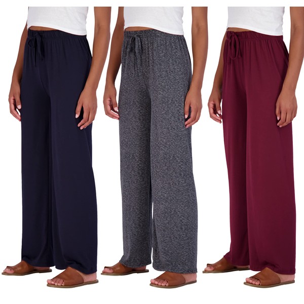 3 Pack: Womens Wide Leg Palazzo Lounge Pants Drawstring Loose