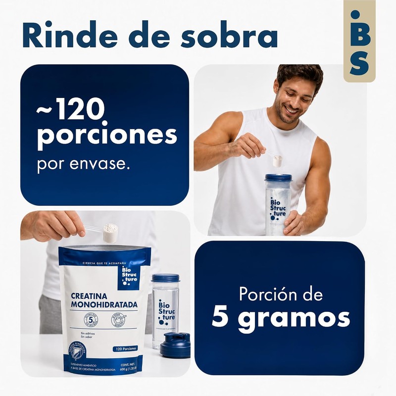 Creatina Monohidratada Micronizada Biostructure- En Polvo - Sin Sabor- 600g