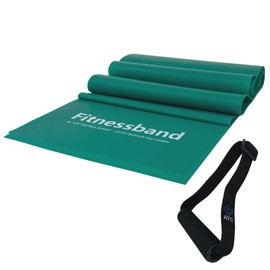 ATC Handels GmbH Fitness Band 1.5 m, 2.5 m, 5.5 m or 25 m x 15.5 cm with 1 Pair of Handles – Resistance Band, Exercise Band, Sports Band, Muscle Building, Strength Training and Yoga, 1.5 m Green