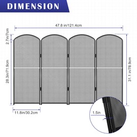 SHINOSKE 4-Panel Fireplace Screen,47.8" W x 31" H Black Metal Foldable Fireplace Cover,Decorative Mesh Fire Spark Guard Cover for Living Room Home Indoor Decor,Baby Proof,No Assembly