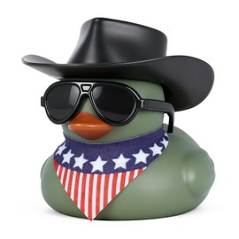 Jyeennar 1Pcs Military Green Cowboy Rubber Duck Ornament, Funny Car Decor for Adults with Hat, Sunglasses & Patriotic Scarf | Army Duck for Dashboard, Office & Western Cowboy Gifts
