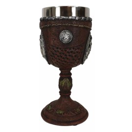 Western Horse Head Giant Horseshoe Lone Stars In Faux Tooled Leather Wine Goblet