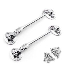 onesto Pack 2 Chrome Cabin Hook | 100mm Cabin Door Hook and Eye Latch | Eye Silent Catch Door Latch Holder with Screws | Chrome Door Hook Lock for Window, Garden Gate & Door | (Silver, 100mm)