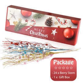 Losris Christmas Artificial Glitter Berry Stem Decorations Decorative Bead Sticks Xmas Picks Glittery Twigs Branches for Christmas Tree Wreath Gift Vase Decor Party Ornaments Rose Gold 24 PCS