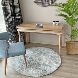 ConCus-T Fluffy Round Rug for Girls Boys Bedroom Grey Shag Faux Fur Rug Gray Area Rug Fluffy Circle Carpet for Living Room Bathroom, Light Grey, 120cm