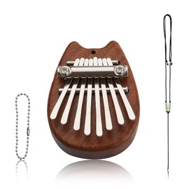 8 Keys Exquisite Thumb Piano for Kalimba, Portable Brown Solid Wood Mini Finger Thumb Piano Pocket Thumb Piano with Black Lanyard Gifts for Music Lovers Beginners Kids and Adults (Brown)