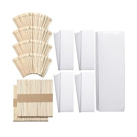 Ireer 1000 Pcs Eyebrow Wax Strips and Sticks Kit 500 Pcs Non Woven Waxing Strips 500 Pcs Assorted Applicator Sticks Soft Wooden Facial Body for Hair Removal Spa Home Women Men Leg