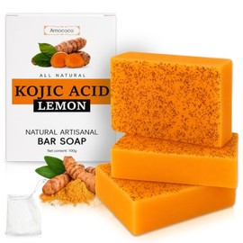 Jabón en barra artesanal de cúrcuma con vitamina C, Piel natural, tono uniforme y exfoliación suave, Jabón de limón hecho a mano para rostro y cuerpo 