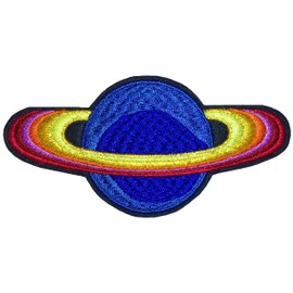 Papapatch Cute Space Blue Planet Colorful Rings Explorer Outer Cartoon Journey Kid Vest Jacket T-Shirt Sew on Iron on Embroidered Applique Badge Sign Patch (IRON-PLANET-RING-01)