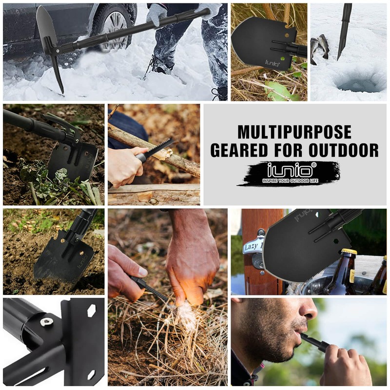 Survival Folding Shovel 35in Multi-Tool, Heavy Duty Carbon Steel Military