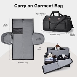 Pucuwu 56L Convertible Garment Duffle Bag for Travel - Carry On Garment Bags with Shoe Compartment, Foldable Suit case for Business Trips, Weekends & Formal Occasions