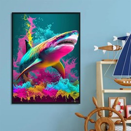 HMDIIMGE Diamond Painting by Number Kits Color Shark for Adults Full Drill Rhinestone with Arts Craft Decor 12x16 Inch