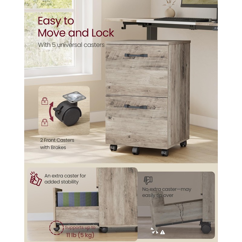 VASAGLE 2-Drawer File Cabinet, Small Rolling Filing Cabinet for Home