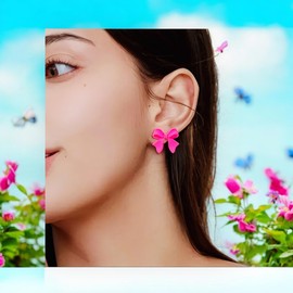 Pink Earrings for Women with bows for simple cute and comfortable lightweight for church vacation or summer wedding prom with posts