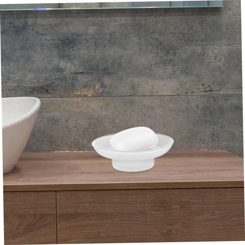 MAGICLULU Frosted Glass Soap Dish Round Bathroom Replacement Soap Holder