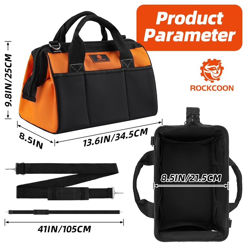 ROCKCOON Tool Bag 14'', Thick Outer Pocket Tool Organizer Waterproof,