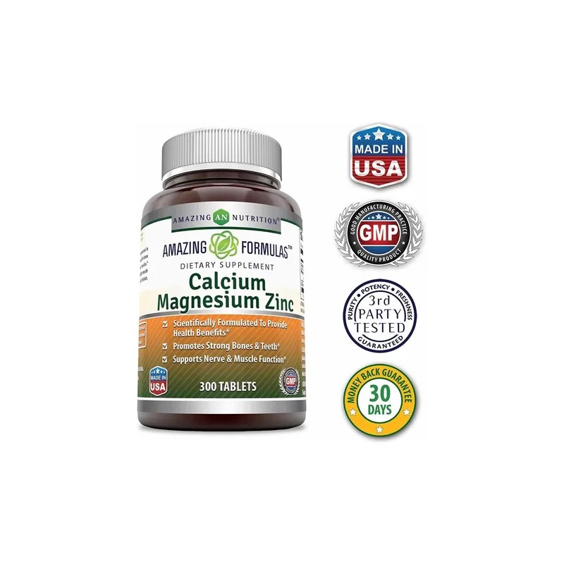 Suplemento Tabletas Calcio Magnesio Zinc Vitamina D3 Amazing Nutrition
