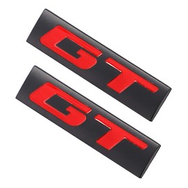 CARRUN 2 Pcs GT Emblem 3D Metal Nameplate Badge Decal Car Side Rear Front Trunk Bumper Badge Sticker For Genesis Ford Mustang (Black)