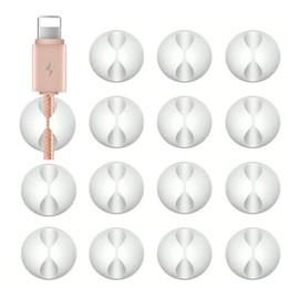 XSAJU Cord Clips, Cable Drops, Cable Clips, 15 Pack Desk Perimeter Organizer, Cable Storage, Double Sided Tape Attachment (White)