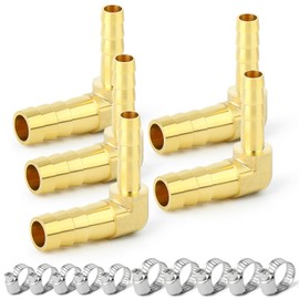 ERGAOBOY Brass Reduction Hose Barb Connector, 2-Way Angle Hose Fitting with 10 Clips 10 mm x 12 mm Pack of 5