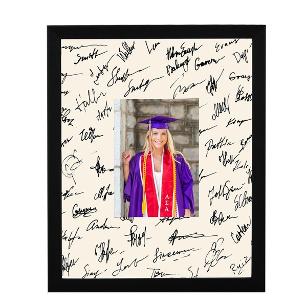 GraduatePro 11x14 Graduation Signature Board Picture Frame with 5x7 Mat for Wedding Birthday Guest Book Signing, Black with Off White Mat