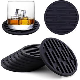 NIHO Posavasos de Silicona, Juego de 8 Posavasos con Soporte, Decoración de Escritorio, Posavasos para Coche y Bebidas, Negro