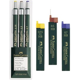Faber-Castell TK-FINE 9760 136030 Set of 3 Mechanical Pencils Lead Thickness: 0.35 mm; 0.5 mm with 0.7 mm; barrel colour: green. Eco Bundle HB