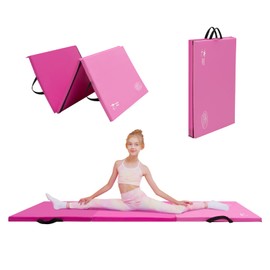 Kangaroo Hoppers Gymnastics Tumbling Mat for Kids, Foldable Tumble Mat for Gymnastics for Home with Velcro, 3 FT x 6 FT x 1", PVC Leather, Gradient Pink