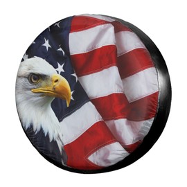 Foruidea American Flag Eagle Spare Tire Cover Dust-Proof Wheel Tire Cover Fit Trailer, RV, SUV and Many Vehicle 13inch