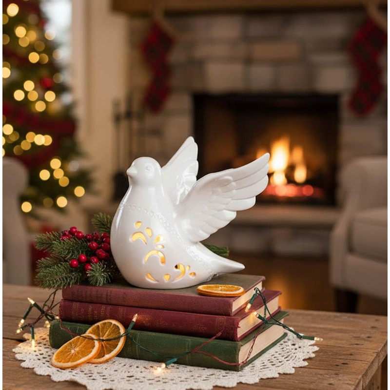 Napco Flying Dove with Design Bright White 6 x 5.75