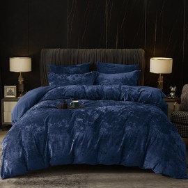 PHF Truly Velvet Duvet Cover Set Queen Size, 3pcs Ultra Soft Breathable Comforter Cover Set, Luxury Cozy Flannel Duvet Cover with Pillow Shams Bedding Collection, 90" x 90", Navy