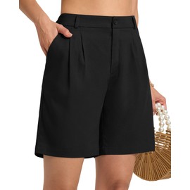 AVICHIC Women's Linen Shorts Dress Casual Wide Leg Summer Pleated Shorts High Waisted with Pockets 7" Black S