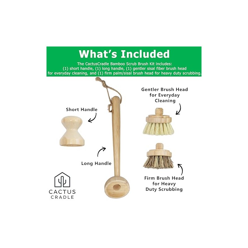 Cactus Cradle Bamboo Scrub Brush Set (4-Piece Kit) – Plastic-Free