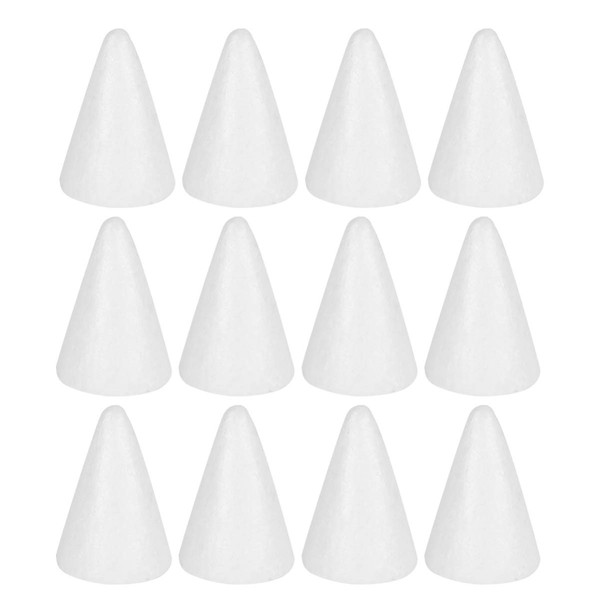 USHOBE 12 Pack Styropoam Caes for Crafts Foam Tree Cones for DIY Crafts White Foam Cones Styropoam Polystyrene Coe Moulds Craft for Home Party Children Day Wedding Christmas