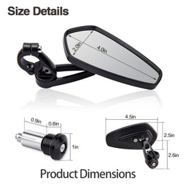 Motorcycle Bar End Mirrors Compatible With Honda GROM MSX125 Kawasaki Z650 Z125 Z900 Z750 SV650 Yamaha MT-07 MT-03 MT-09 MT-10 FZ09 Suzuki GS-F1250 7/8" Motorcycle CNC Bar End Rear View Mirrors