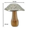 Mango Wood and Metal Figurine Mushroom Brown Silver Set of