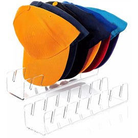Hat Stand for Baseball Caps Display and Organizer - 2 Pack, No Install Acrylic Hat Holder for 14 Baseball Caps for Bedroom, Closet, Dresser(Clear)