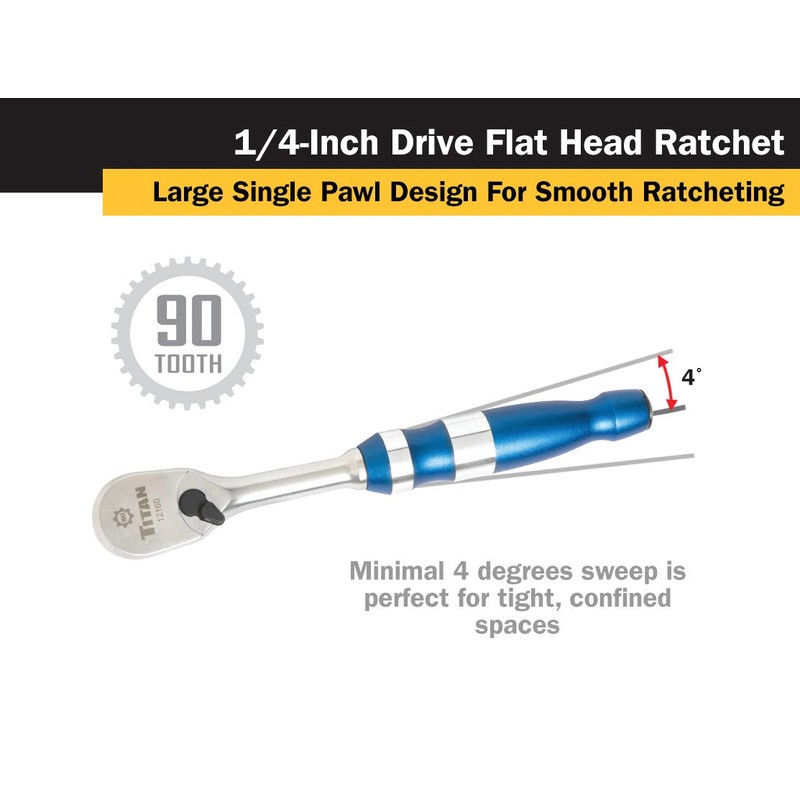 Titan 12160 1/4-Inch Drive x 6-Inch 90-Tooth Flat Head Ratchet