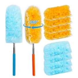 Unbranded 30" Extendable Microfiber Feather Duster, 2 Telescoping Poles, 10 Replace Pads