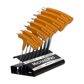 MichaelPro 8-Piece T-Handle Ball End Allen Wrench Set, Metric Hex Key Set (2mm-10 mm), CR-V Steel, Ball End Design for Tight Space Flexibility, Storage Stand Included (Metric, Yellow) - MP001044