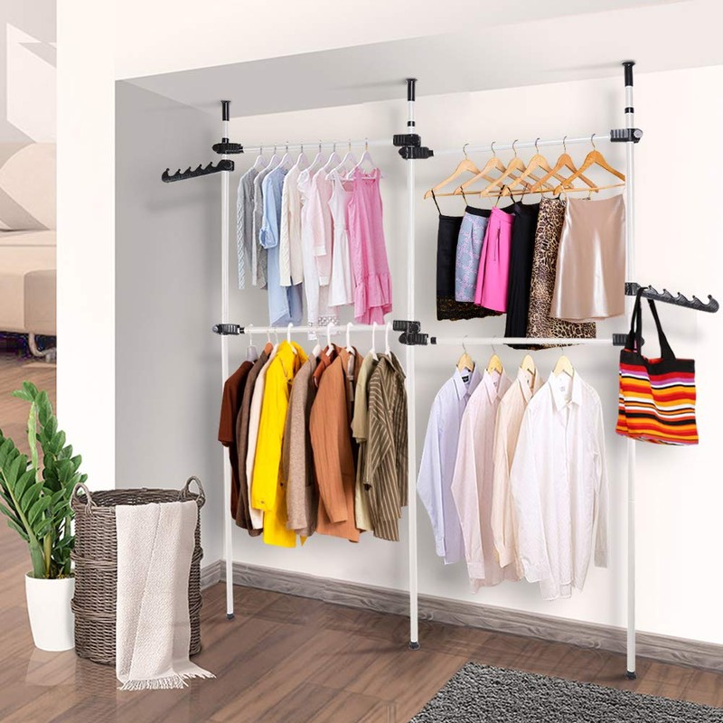 Ejoyous Double Rod Adjustable Clothes Hanger, Carbon Steel, 110"-129.5" Vertically,