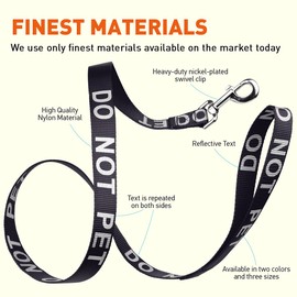 Dogline Black - DO NOT PET Nylon Leash Printed with Reflective Letters for Small Medium and Large Dogs Do Not Pet ESA Training Working W 1" x L 4 ft